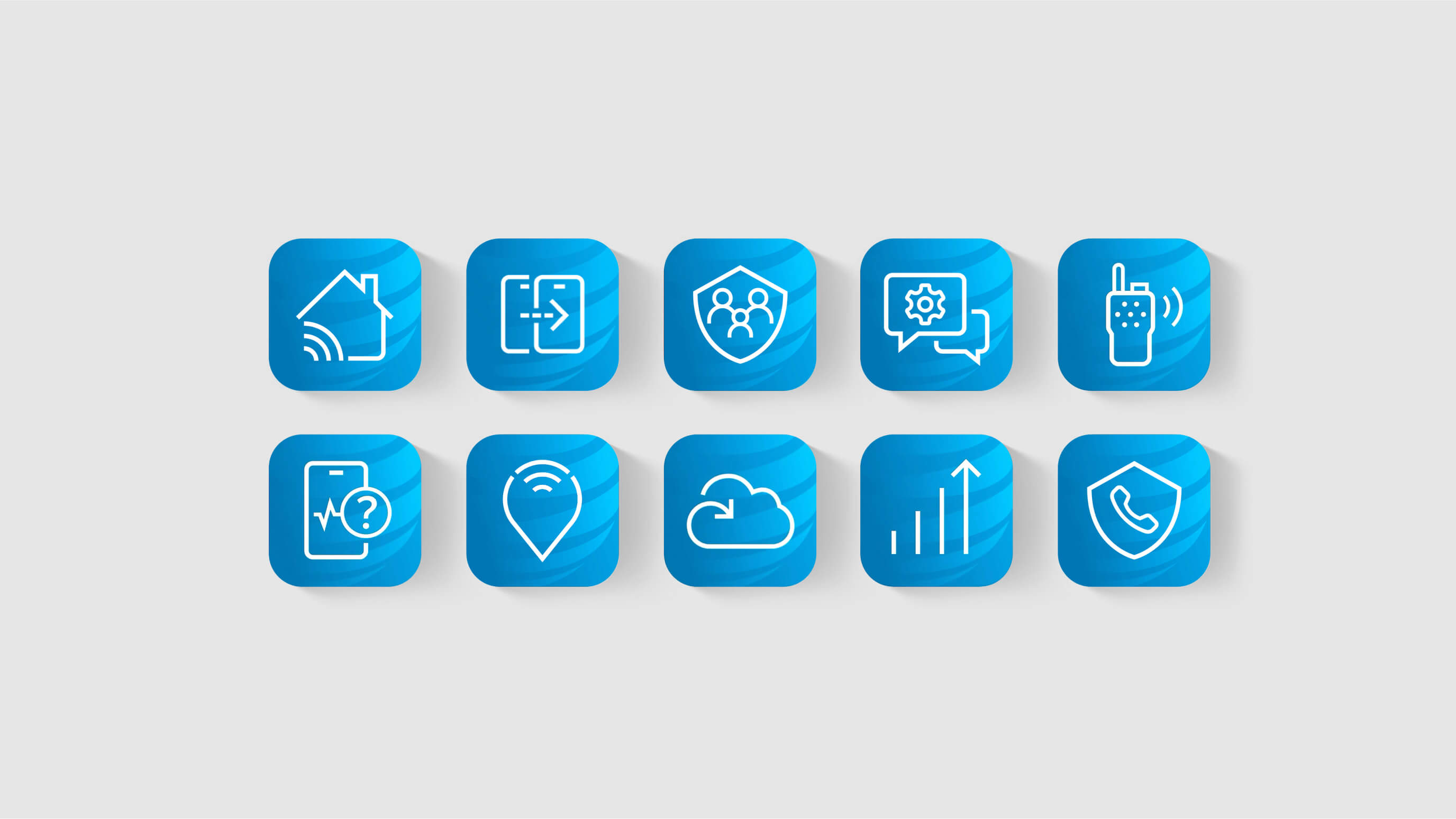 AT&T app icons shown as a unified family with consistent brand elements