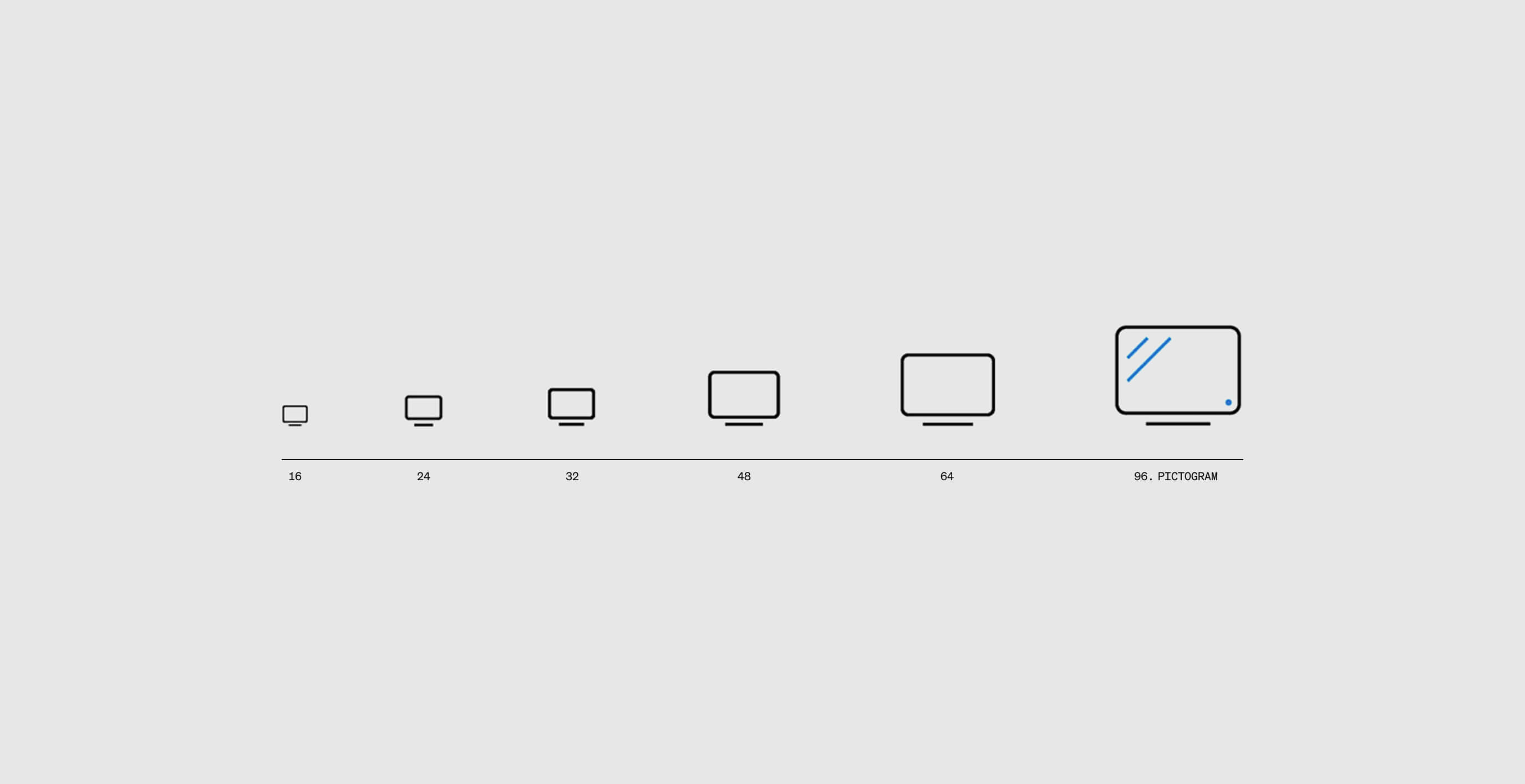 Icons at multiple sizes demonstrating scalability