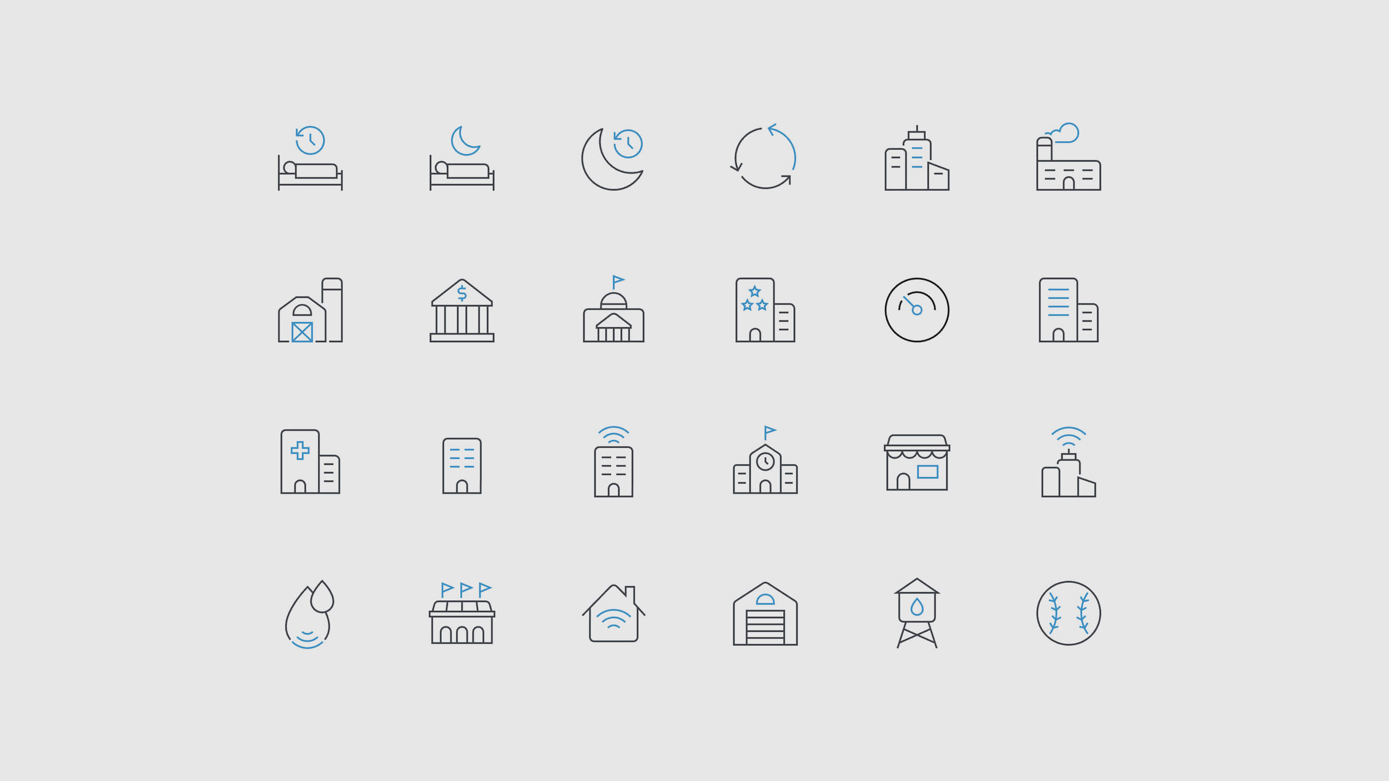 Pictogram family, places and buildings