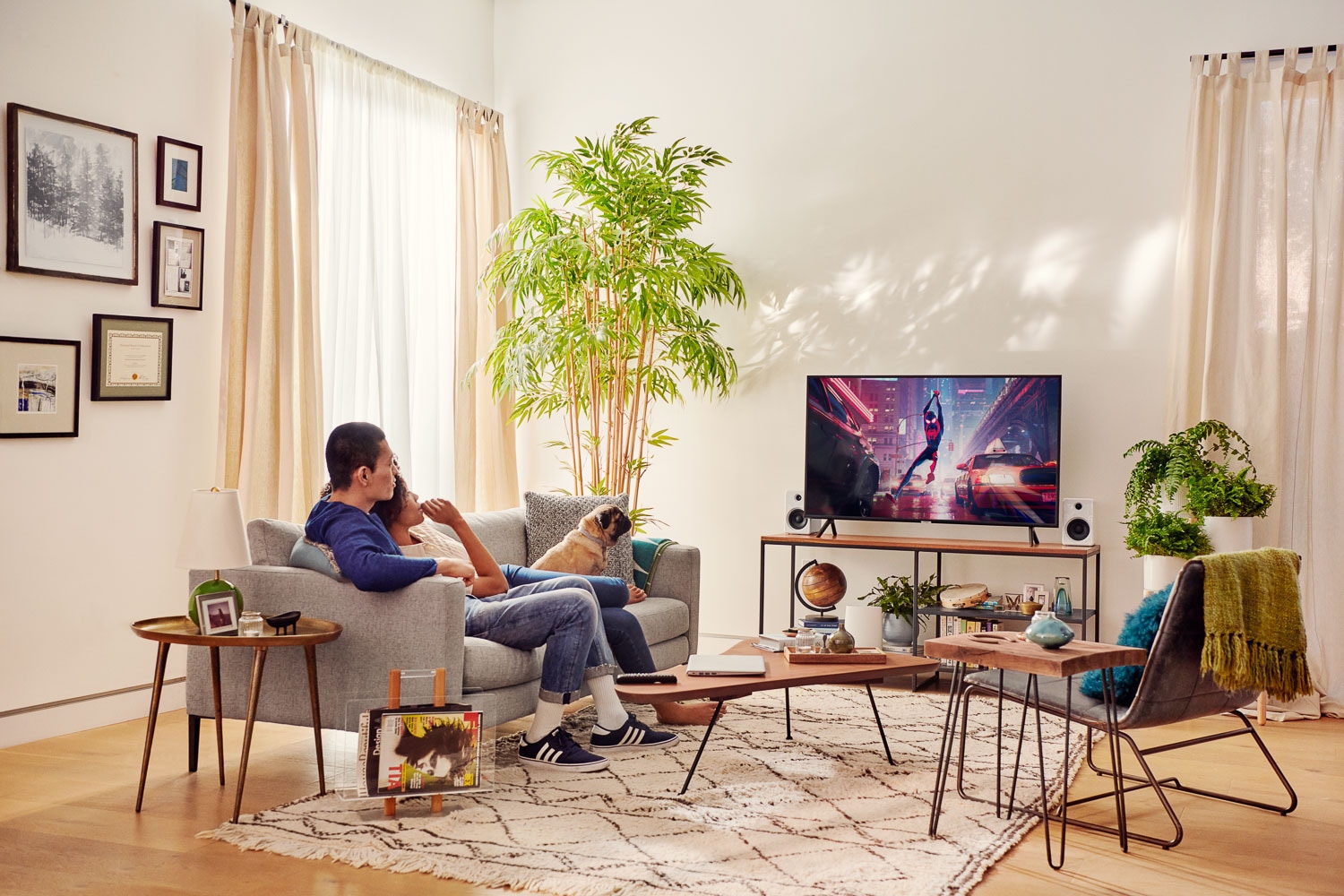 Lifestyle photograph, couple watching TV