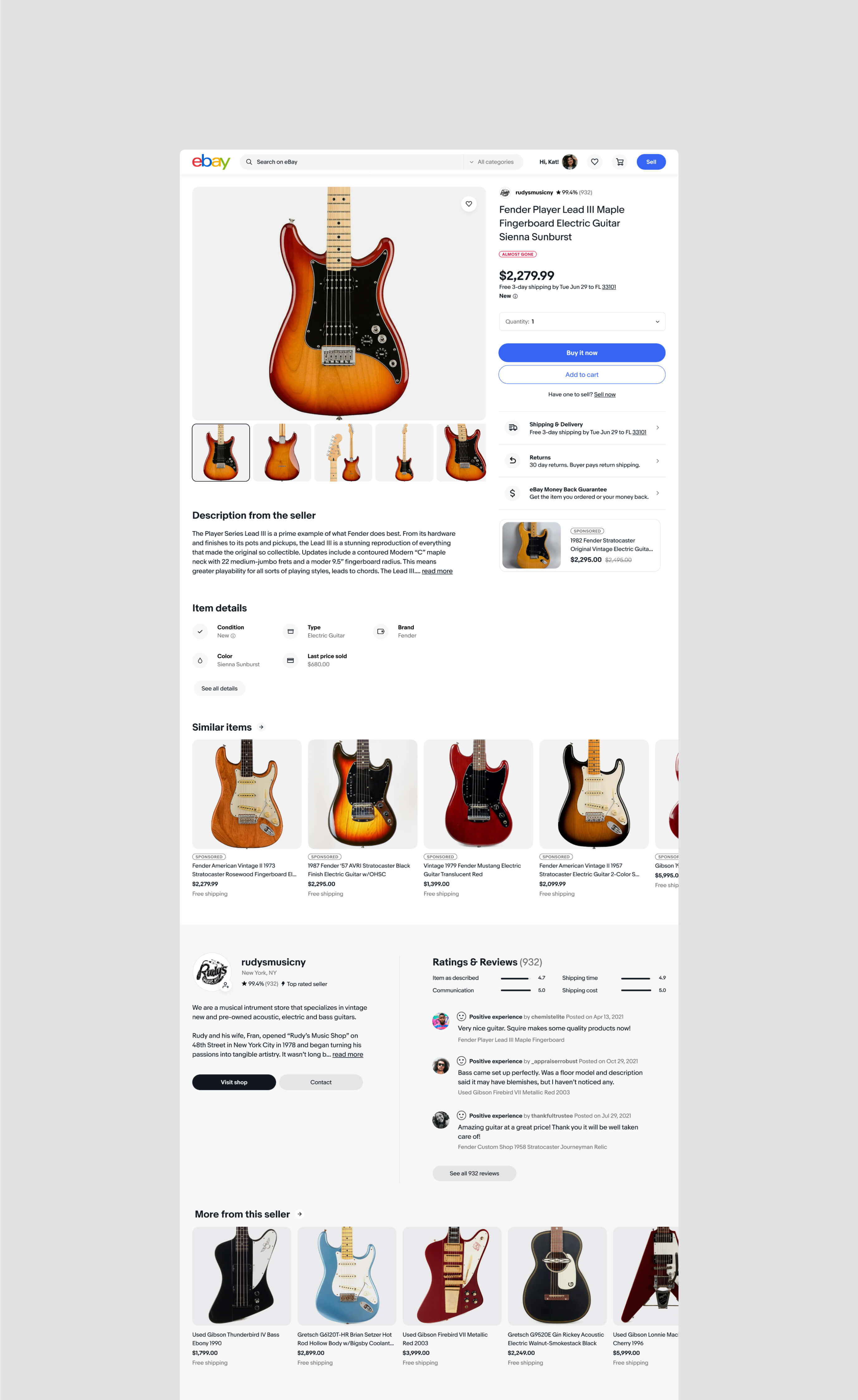 eBay View Item desktop redesign showing organized product page layout