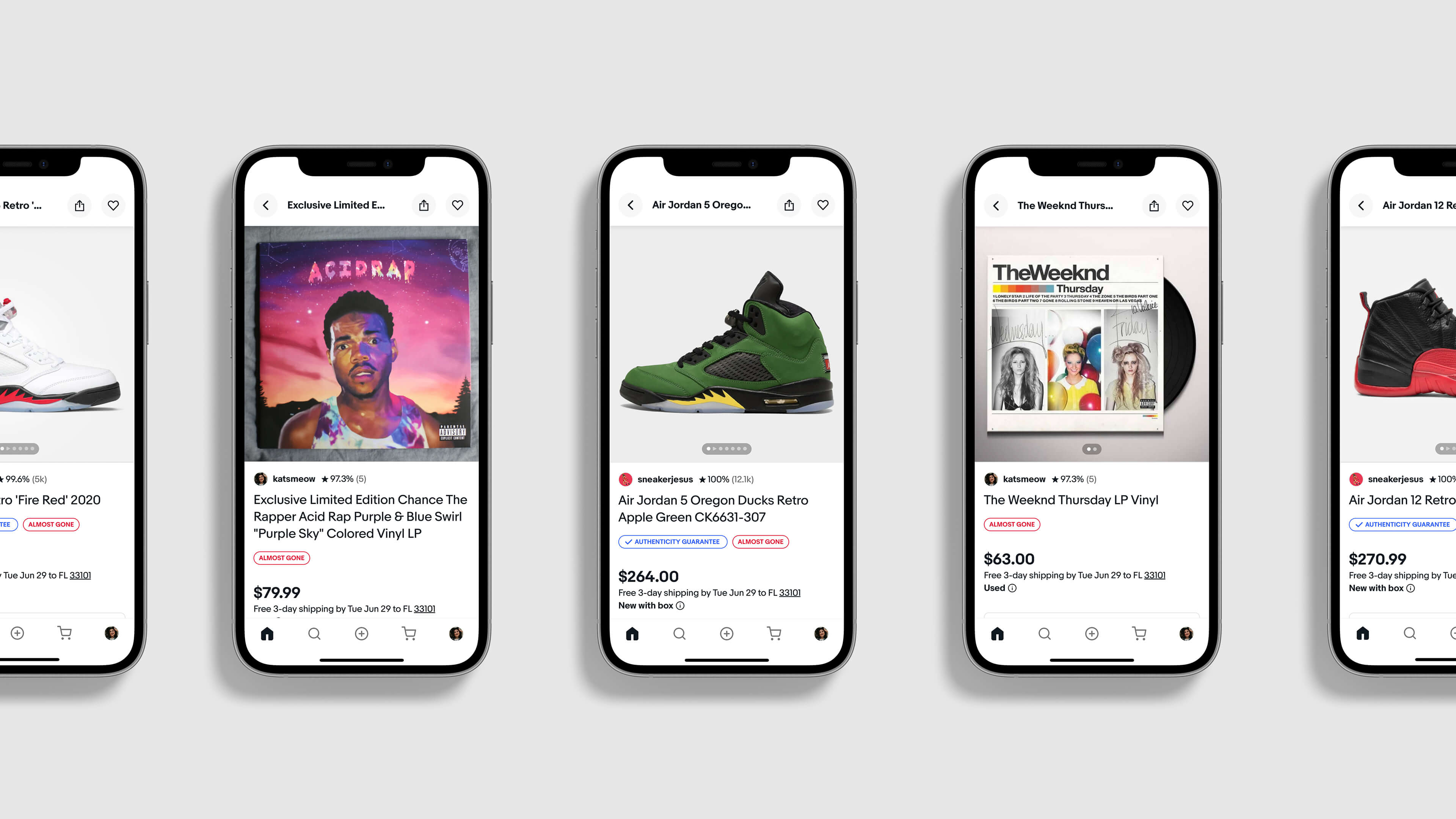 eBay View Item mobile layouts across categories