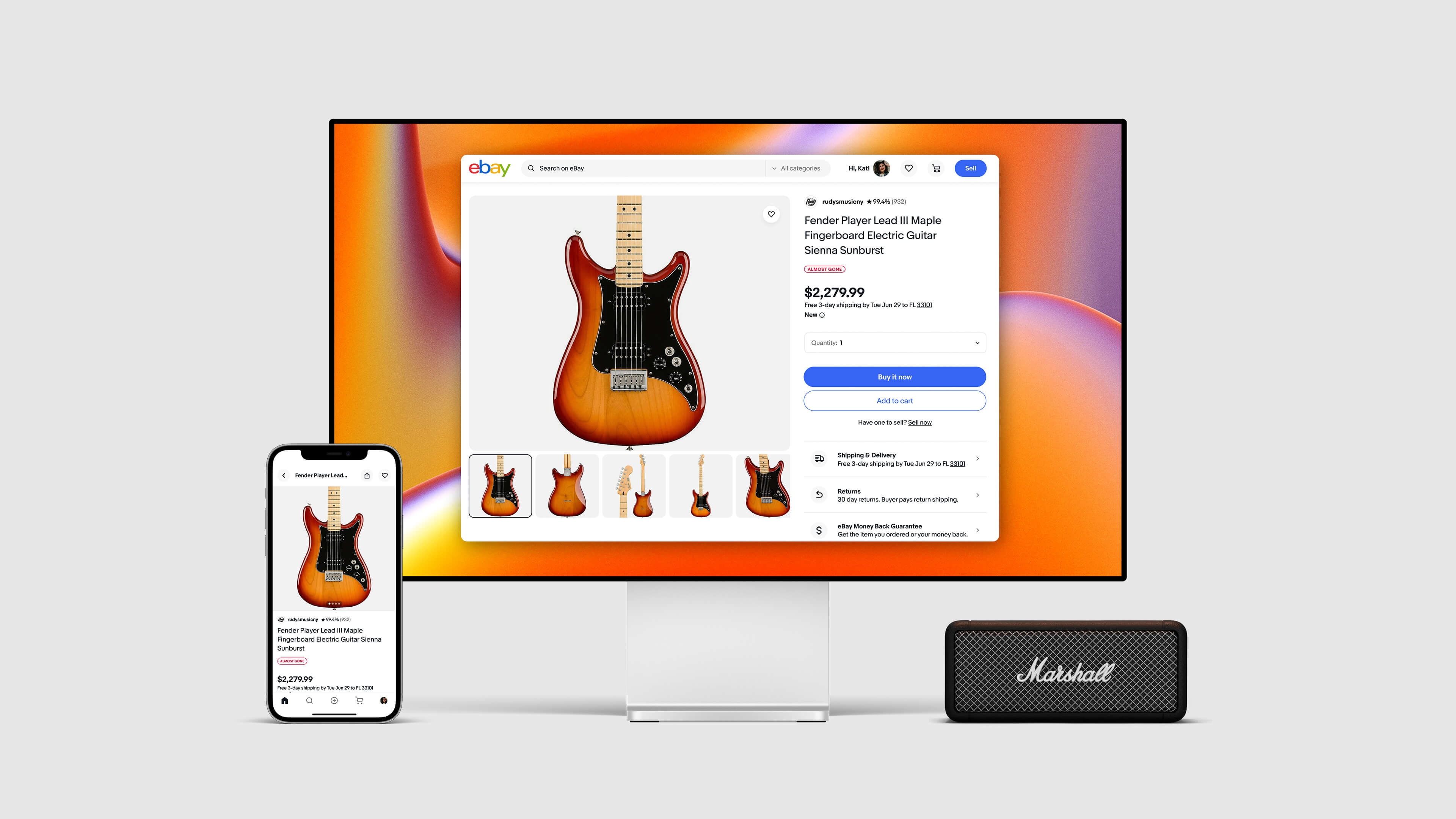 eBay View Item redesign shown across desktop and mobile breakpoints