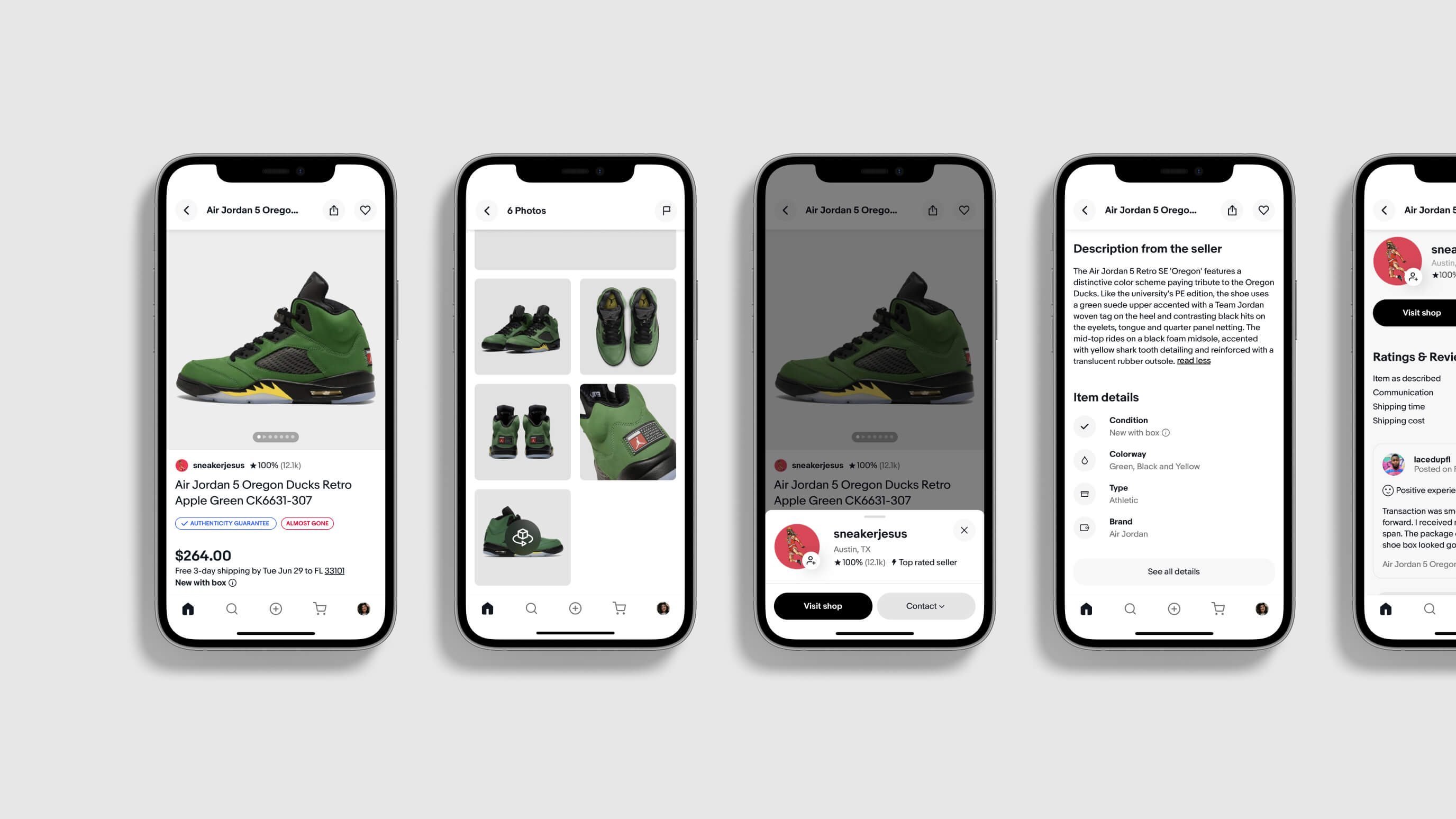 Sneaker product on mobile