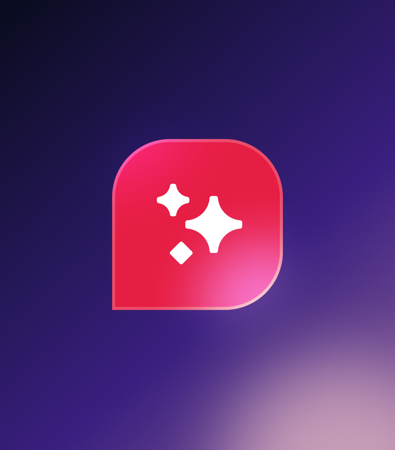 AI Agent mark, a red rounded square with white sparkles on a purple field