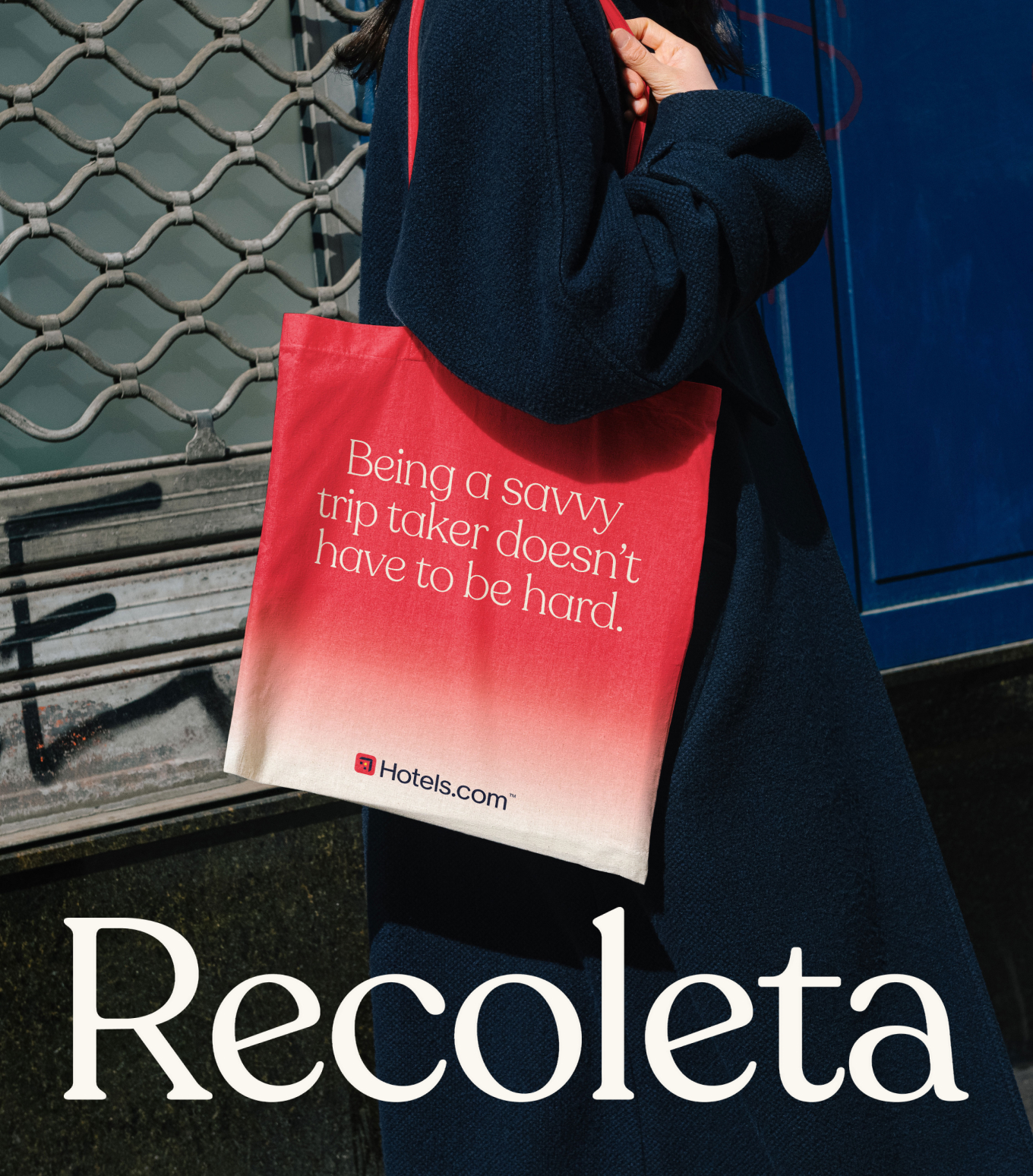 Recoleta on a tote bag reading Being a savvy trip taker doesn't have to be hard