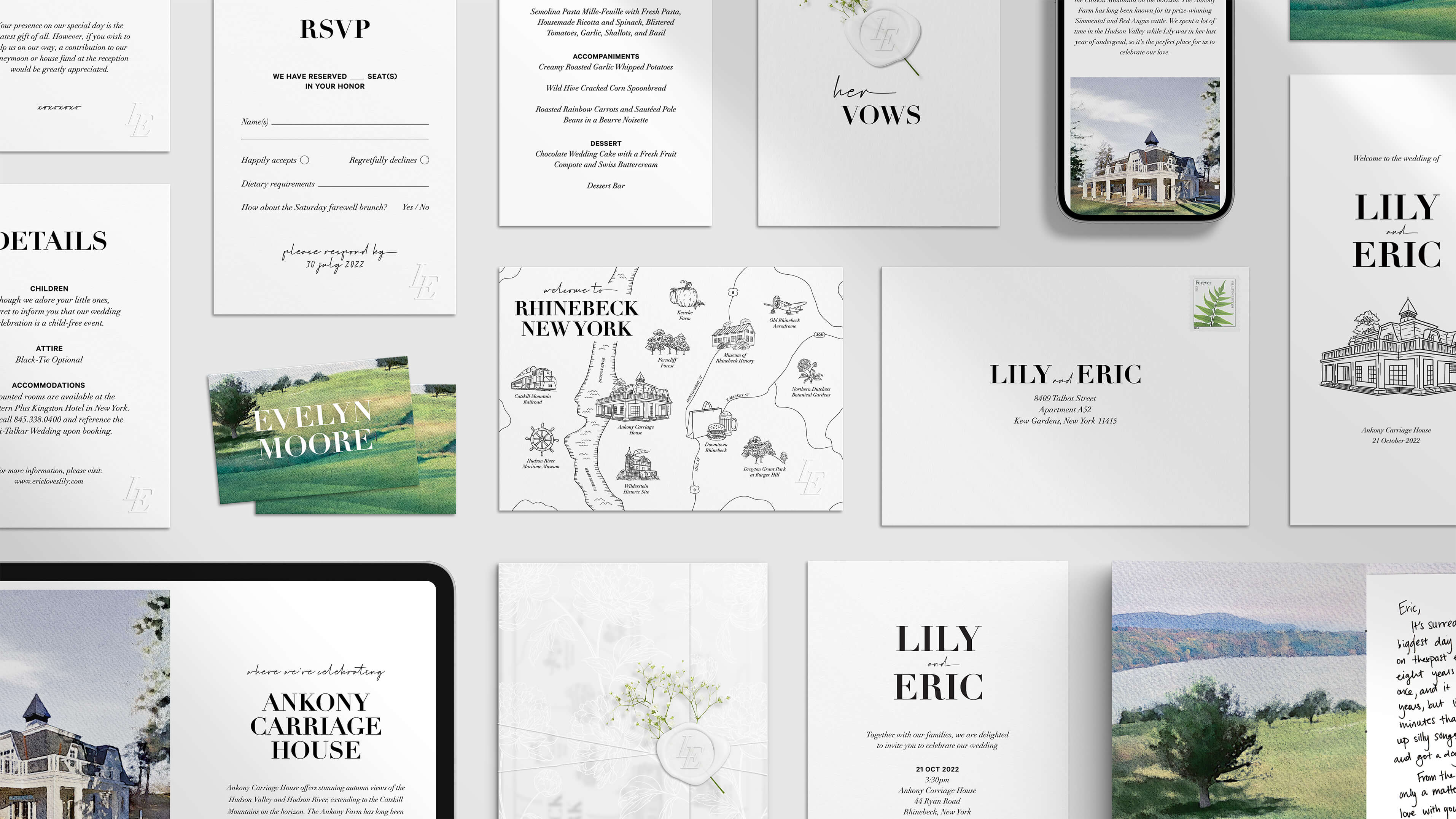 Wedding overview showing the full scope of designed materials and details